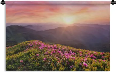 Produktbild von MuchoWow® Wandteppich Wandbehang Blumen - Berg - Sonnenuntergang - Landschaft 120x80 cm Tapisserie Dekoration Wandtuch - Wanddekorationen - Wandtücher