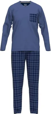 Produktbild von CECEBA Herren Schlafanzug, 2-tlg. - Pyjama, Baumwolle, Karo, V-Ausschnitt, lang Blau/Karo XL