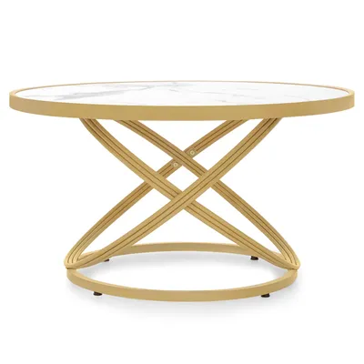 Produktbild von Couchtisch Rund Holz, Moderner Sofatisch, Kleiner Beistelltisch Metall, Kaffeetisch für Wohnzimmer, Schönheitssalon, Wohnzimmertisch 2175