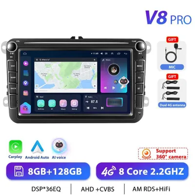 Produktbild von Für Volkswagen VW - Android 13 2-DIN Autoradio - 20,3 cm Touchscreen - 8 GB RAM + 128 GB ROM - 4G LTE - GPS Navigation - 1024×600