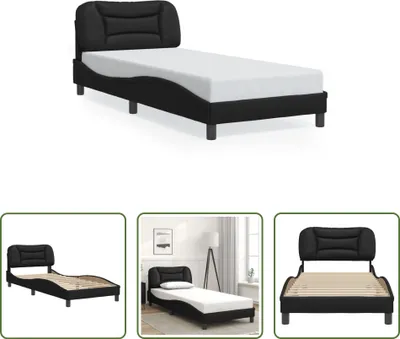 Produktbild von The Living Store Bettgestell mit Kopfteil Schwarz 90x200 cm Kunstleder