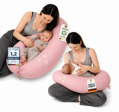 Produktbild von Minky Mooh® Stillkissen XXL 190x30 cm Baumwolle mit Kapok-Füllung – Schwangerschafts- & Seitenschläferkissen – Rosa, Gestrickt