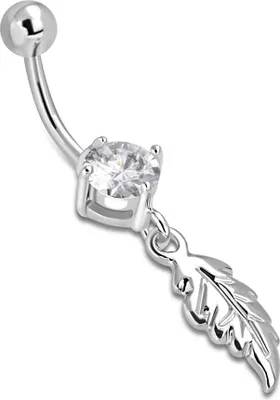 Produktbild von Bauchnabelpiercing Blatt Anhänger Zirkonia Kristalle Bananabell Chirurgenstahl 316L Edelstahl Autiga® silber