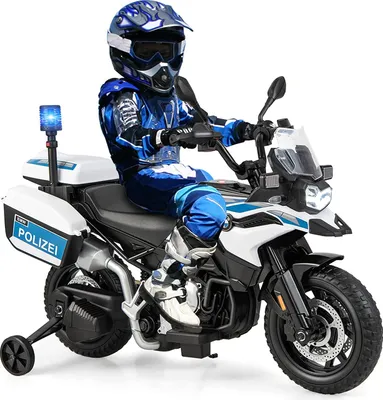 Immagine prodotto di Moto della polizia COSTWAY per bambini, moto a batteria con 2 ruote d'addestramento rimovibili, partenza lenta, sirena luminosa, MP3, USB, musica, veicolo con licenza BMW per bambini di 3-8 anni