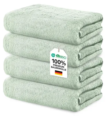 Produktbild von Ôhm Badetuch Baumwolle 70x140 cm Salbei 4er-Set – Beige, Größe Duschtuch 70x140 | 4er Set