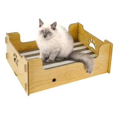 Produktbild von Heikoeco® Kratzbretter Katze Pappe, Kratzpappe für Katzen groß xxl Haus, Kratzmatte Katze aus aus hochwertiger Pappe 38,5x30x15,5cm, gelb-weiße Pappe