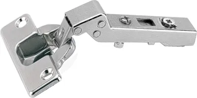 A single metal hinge is shown against a white background.