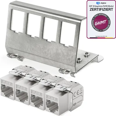Produktbild von hb-digital Hutschienenadapter 4 Port mit CAT 8.1 Keystone Modul RJ45
