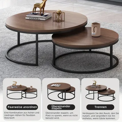 Image de Table ronde - Table basse - Table d'appoint - Petite table - Table de salon - Lot de 2