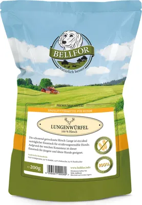 Produktbild von Bellfor Gesunder Hundesnack Hirsch Lungenwürfel - 200 g