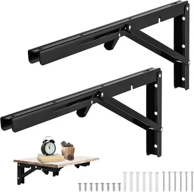 Obrázek produktu pro 2 skládací podpěry polic 500 x 170 mm, robustní, skládací nástěnný držák z nerezové oceli - černý