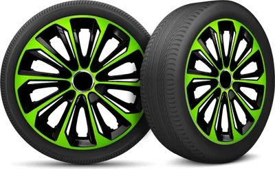 Produktbild von Auto Radkappen Radzierblenden 4er Set passend für alle Stahlfelgen - einstellbarer Sicherungsring - 15 Zoll - Schwarz Grün