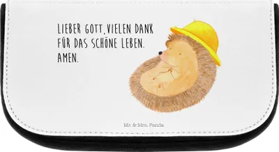 Produktbild von Mr. & Mrs. Panda Kosmetiktasche Igel Beten - Weiß - Geschenk, Dankbar, Lustige Sprüche, Kulturtasche, schmink organizer, Kulturbeutel, Make-up Täschchen, Gott, Sonnenhut