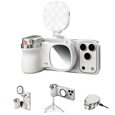Produktbild von MagSafe Kamera Griff für Smartphone, Bluetooth-Fernbedienung und LED-Licht, Handyhalter für Selfie, Vlog, Livestream und Reise