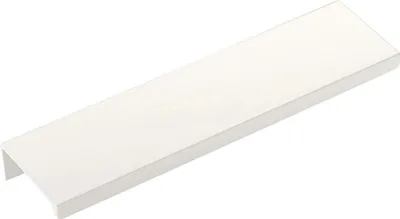 A white handle strip, likely for a drawer or cabinet, is shown from a diagonal angle against a white background.