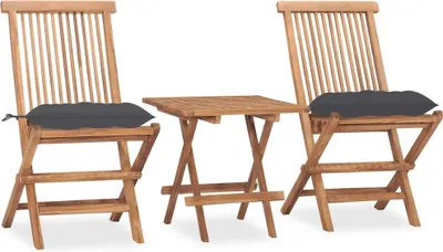 Produktbild von 3-tlg. Garten-Essgruppe mit Kissen Klappbar Massivholz Teak
