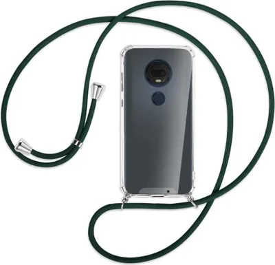 Produktbild von Handykette Backcover-Schutzhülle mit Band (Metall silberfarben) für Motorola Moto G7 / G7 Plus - dunkelgrün