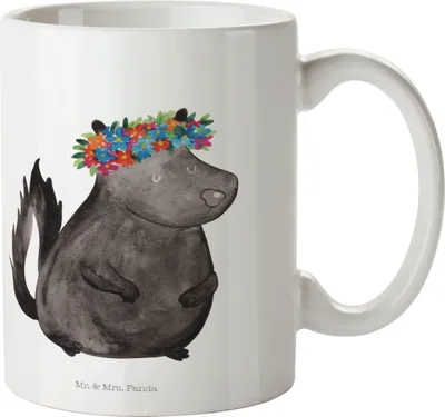 Produktbild von Mr. & Mrs. Panda Bürotasse Stinktier Mädchen - Weiß - Geschenk, Raubtier, Yoga, Skunk, Keramiktasse, Keramikbecher, Bedruckte Tasse, Wildtier, Becher, Kaffeebecher