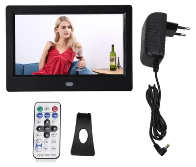 Zdjęcie produktu dla 7-calowa cyfrowa ramka na zdjęcia, ekran o rozdzielczości 1920 x 1080, odtwarzacz zdjęć, filmów i muzyki z pilotem, do montażu na ścianie, kolor czarny,