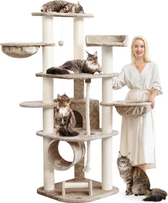 Produktbild von HAPPYPET Großer Kratzbaum Stabil 'Parker' 171 cm - 11 cm Stämme, Große Liegemulden, Kratzrolle, Kletterbaum XXL Katzenbaum für Katzen, Cappuccino