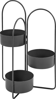 Produktbild von BELIANI Blumentopfständer Schwarz Metall 75 cm Hoch Rund ⌀ 23 cm 3 Etagen Töpfe ohne Löcher Klappbar Modern Blumenständer für Innen- u. Außenbereich