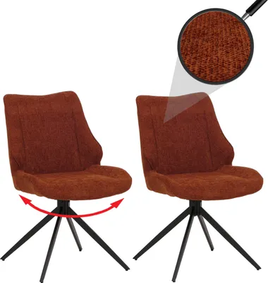 Image de lot de 2 chaises de salle à manger HWC-O48, chaise de cuisine, pivotante Auto-Return, tissu/textile chenille (320g/m²) Oeko-Tex ~ rouge-brun