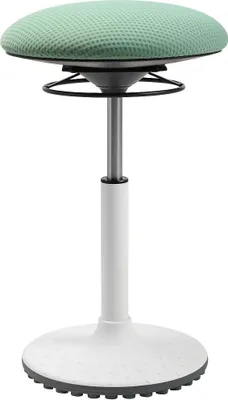 A mint green stool with a white base and gray accents.