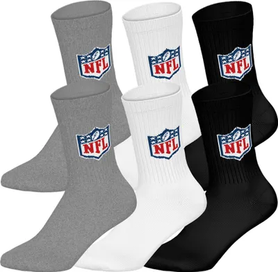 Produktbild von NFL Uni Socken, 6er Pack - NFL Shield 6Pack Crew Socks, Logo, Polyester-Baumwollmischung Weiß/Grau/Schwarz 39-42