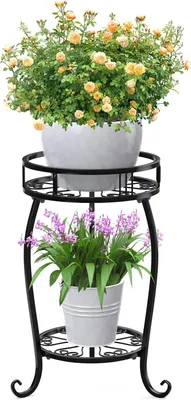 Produktbild von Doppelständer für Pflanzkübel, Metall, 2 Ebenen, Raumsparende Pflanzenstand, Dekoration, Blumenstand, Blumenvase, Veranda, Gartenhause