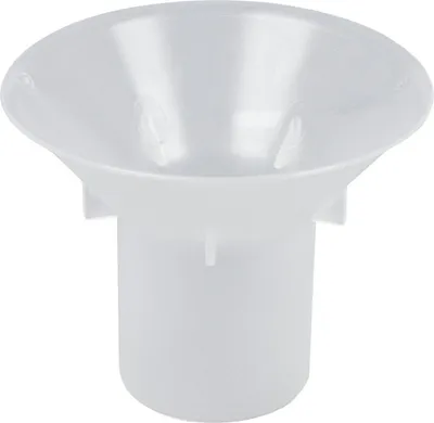 A white, funnel-shaped plastic object, likely a part or accessory for a household appliance.