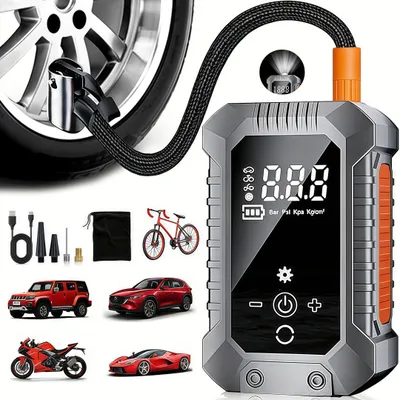 Produktbild von Elektrische Luftpumpe mit 3900mAh Akku, 150PSI, Tragbar Fahrradpumpe, LED Licht, USB-Aufladung, Mini Kompressor für Alle Ventile, Auto, Fahrrad