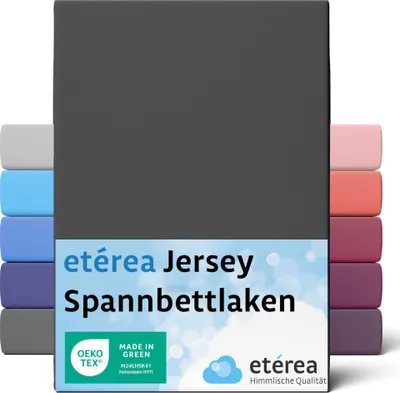 Produktbild von Etérea Spannbettlaken, 100% Baumwolle Jersey, Schwarz, 80x160 - 80x180 cm, Matratzenhöhe 10-20 cm, 145 GSM, starkes Rundumgummi, pflegeleicht, hautfreundlich