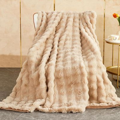 Plüsch-Sofadecke,Kaninchen Plüsch Flauschige Decke, einfarbige Deckedickes Flanell multifunktionale Bettdecke für Schlafzimmer, Sofa,Büro,Reisen,Campingdecke(Khaki,160x200cm)