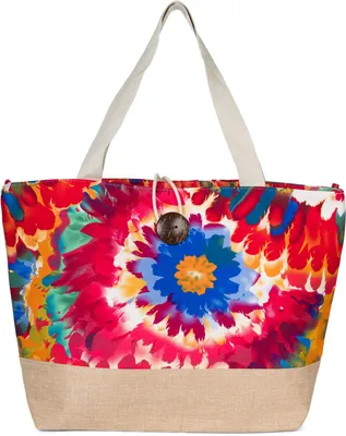Produktbild von styleBREAKER XXL Strandtasche mit buntem Blumen Print | Große Schultertasche mit Knebelknopf, Stoffhenkel & Karabiner | Damen Shopper 56 x 36 x 18 cm
