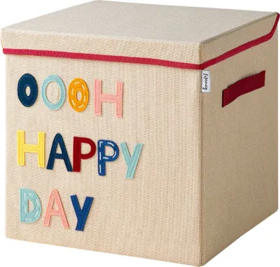 Produktbild von Lifeney Aufbewahrungsbox mit Deckel und Happy Day I Spielzeugbox mit Motiv passend für Würfelregale I Ordnungsbox für das Kinderzimmer I Aufbewahrungskorb Kinder