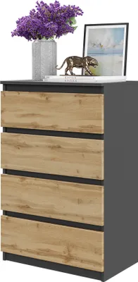 Produktbild von FURNICA - GABRIEL - Kommode / Sideboard mit 4 Schubladen - Antrazit Grau / Wotan Eiche H92cm B60cm T33cm