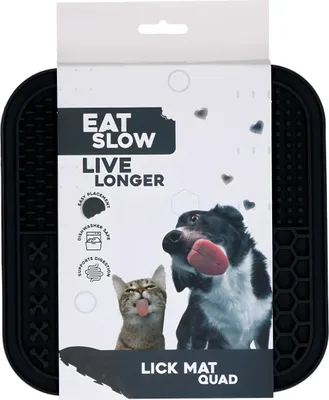 Image de Eat Slow Live Longer Tapis à lécher Quartet anthracite, Dimensions : 20 x 20 cm