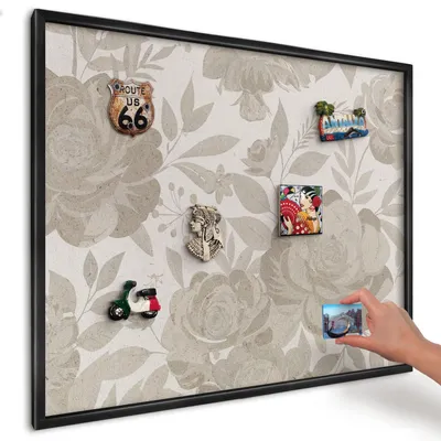 Produktbild von Magnettafel 80x60 cm mit schwarzem Rahmen - Magnetische Metalltafel, Magnetpinnwand zur Wandmontage für Wohnzimmer, Küche, Flur, Kinderzimmer und Büro - Vintage-Blumen