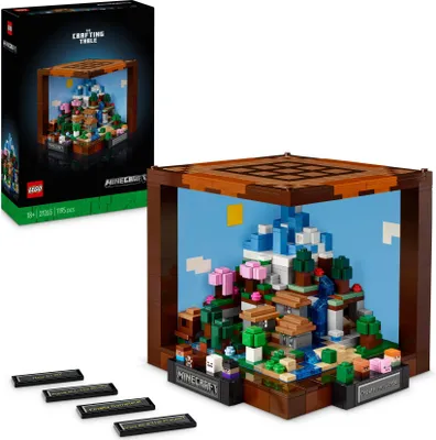 Produktbild von LEGO Minecraft Die Werkbank Bauset, Videospiel-Set mit 8 Figuren, darunter Steve, Alex, Kreaturen und Biomen, Modell zum 15-jährigen Jubiläum, Geschenk-Idee für Erwachsene, Männer & Frauen 21265