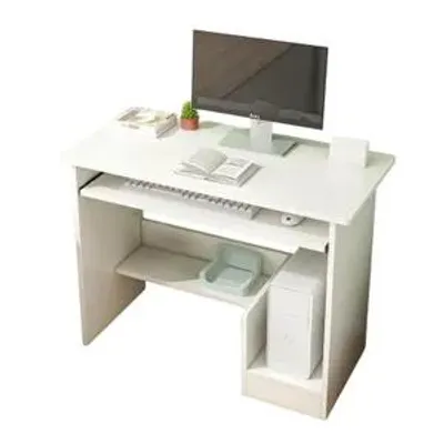 Image de Bureau d'ordinateur blanc, style jeune et moderne, avec tiroir et étagères