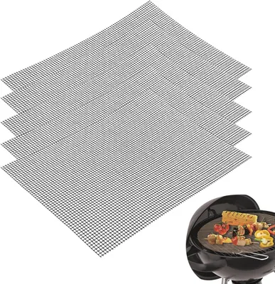Obrázek produktu pro Sada 5 grilovacích podložek, které lze oříznout na míru, 42 x 36 cm, teflonové grilovací podložky, opakovaně použitelné, pro plynové, uhlíkové a elektrické grily