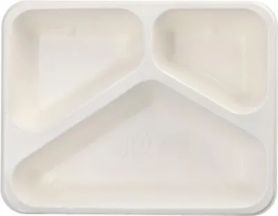Produktbild von Siegelschalen Zuckerrohr 3-geteilt 1000 ml 4,9 cm x 22,7 cm x 17,8 cm weiss