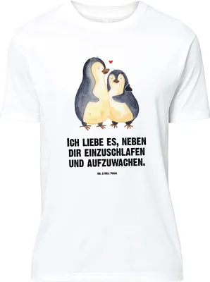 Produktbild von Mr. & Mrs. Panda Größe L T-Shirt Pinguine Einschlafen - Weiß - Geschenk, Tshirt, mit Spruch, Shirt, für Freundin, Freund, Mitbringsel, Hochzeitstag, Frauen, Valentinstag