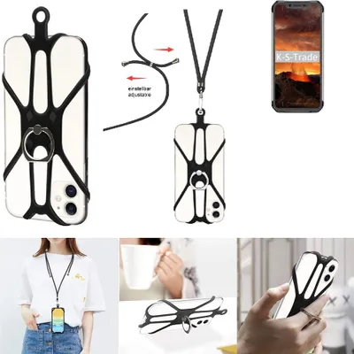 Produktbild von K-S-Trade 3in1 Handykette Handyband Handykordel Halsband Smartphone-Ring Handy-Ring kompatibel mit Blackview BV9600E Fingerhalterung Handyring