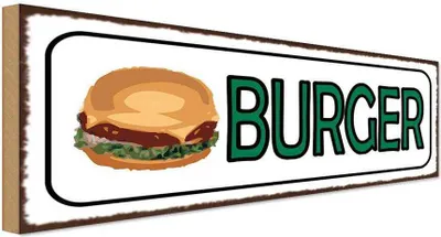 Produktbild von vianmo Holzschild 10x27 cm Burger Fast Food Essen Trinken