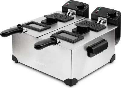 Zdjęcie produktu dla H.Koenig DFX600, Frytkownica, 6 l, 190 °C, Podwójny, Czarny, Stal nierdzewna, obrotowy