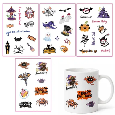 4 Halloween-Transfersticker – Geister, Fledermäuse, Kürbisse