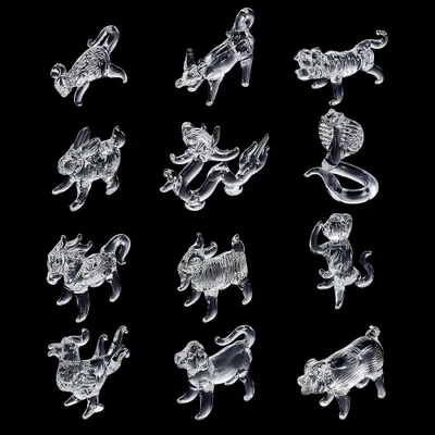 12 chinesische Tierkreiszeichen aus Glas, Kristallfiguren, Dekoration
