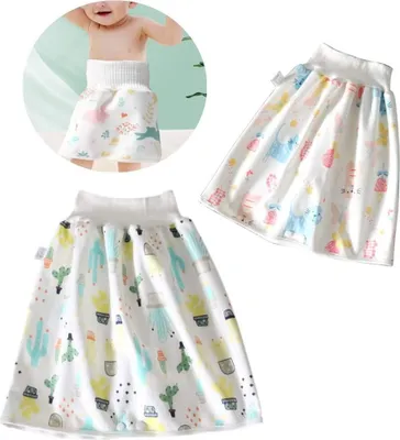 Produktbild von 2er Pack Baby Windelrock(L), Waschbar Trainingsrock für Baby Jungen Mädchen, 2 in 1 Wasserdicht Saugfähig Bequeme Kinder Windel Rock Windelhose mit Hoher Taille für Einen Guten Schlaf