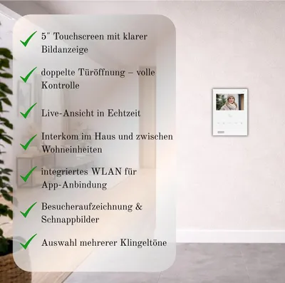 Produktbild von SCHUTZER Video-Türsprechanlage 1 Familie – 4× 5″ WLAN Monitor T-IS16, 2-Draht-BUS